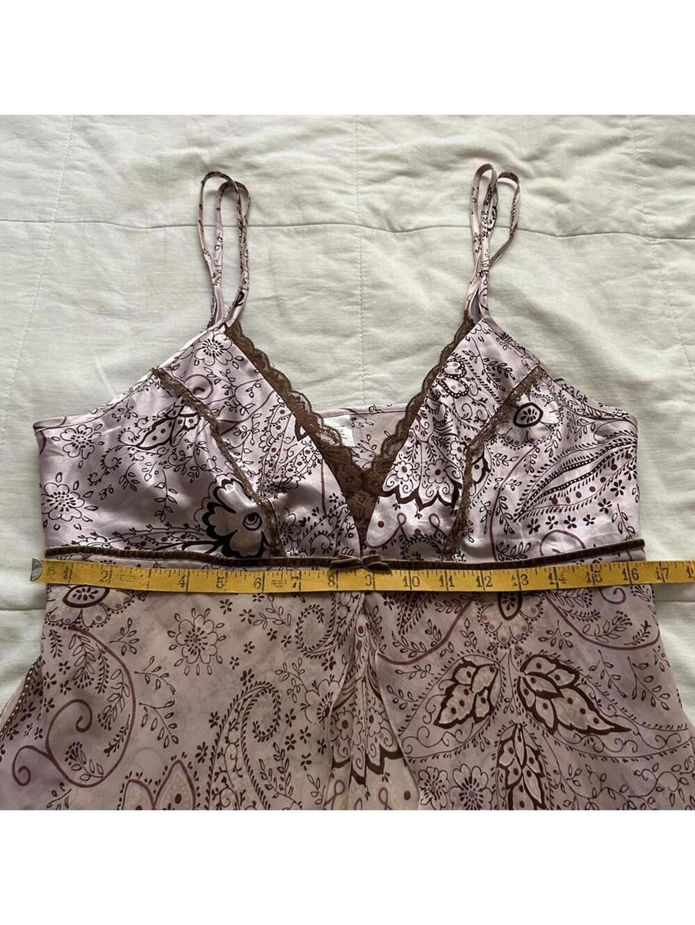 Y2K Pink Paisley Babydoll Lace Trim Sheer Cami Top Coquette Large - Picture 8 of 8